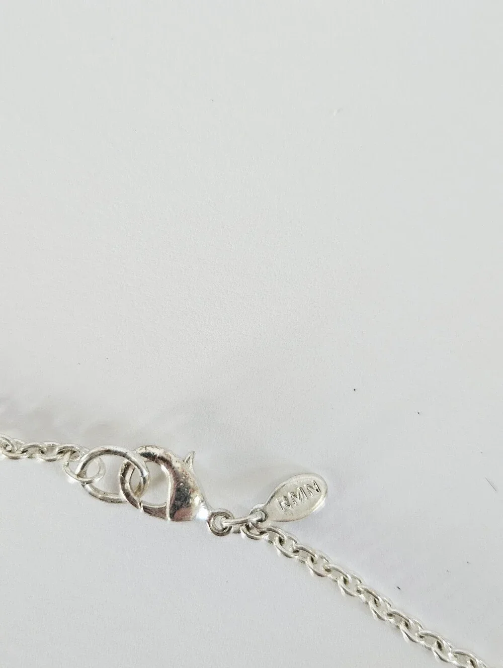 Vintage RMN Roman Blue Faux Pearl Beaded Silver Tone Opera Length Chain Necklace